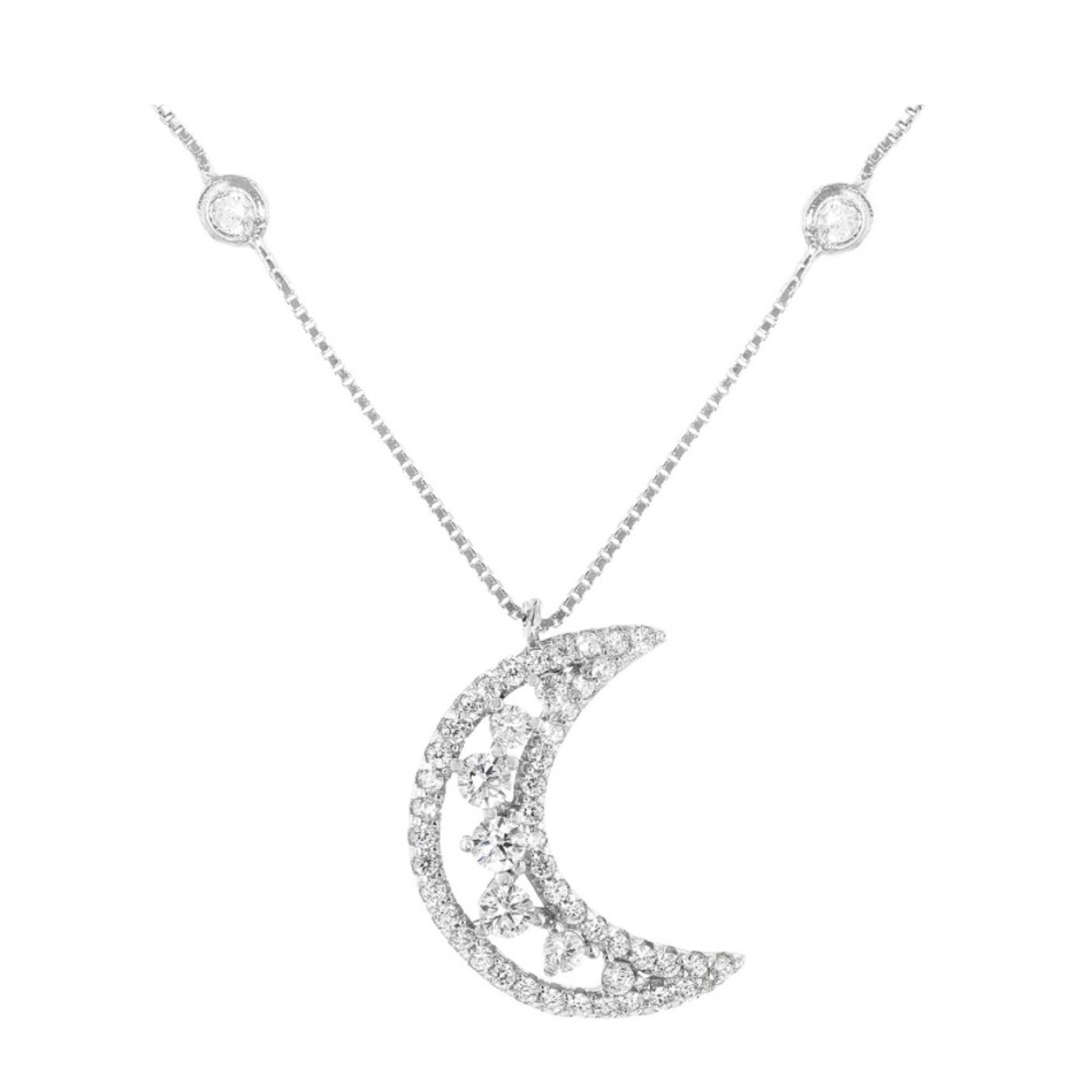 White Cubic Zirconia Rhodium Over Sterling Silver Moon Station Necklace 1.19ctw - Picture 2 of 7